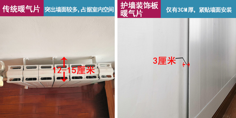 �����ݱ��ͻ�ǽװ�ΰ�ˮ��ů�ʹ�ͳů��Ƭ�񱡶Ա�ͼ��